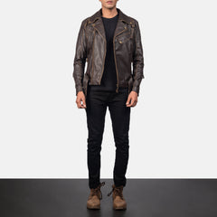 Vincent Leather Biker Jacket In Brown