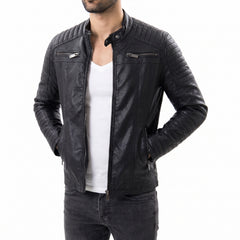 Men Black Leather Motorcycle Jacket Drake