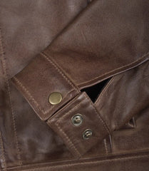 Reeves Men's Brown Leather Jacket with Shirt Collar Detail