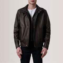 Alfred Leather Bomber Jacket Maroon