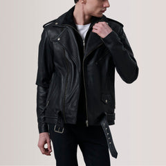 Kole Double Rider Leather Jacket In Black