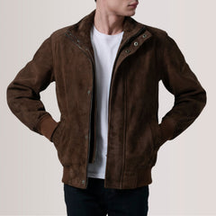 Lester Suede Bomber Jacket In Brown