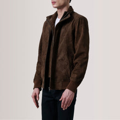 Lester Suede Bomber Jacket In Brown