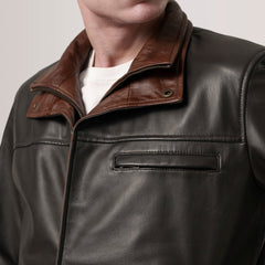 Sean Leather Classic Jacket In Brown