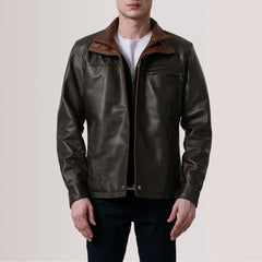 Sean Leather Classic Jacket In Brown