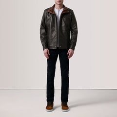 Sean Leather Classic Jacket In Brown