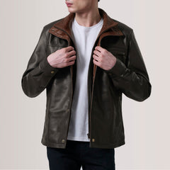 Sean Leather Classic Jacket In Brown
