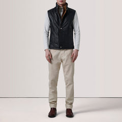 Zane Leather Vest In Black