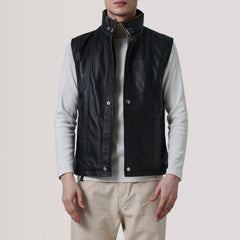 Zane Leather Vest In Black