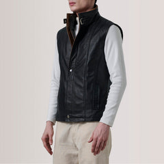 Zane Leather Vest In Black