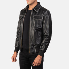 Aaron Icon Black Leather Bomber Jacket