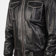Aaron Icon Black Leather Bomber Jacket