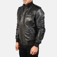 ShadowForm Men Black Bomber Leather Jacket