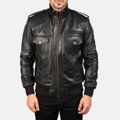 ShadowForm Men Black Bomber Leather Jacket