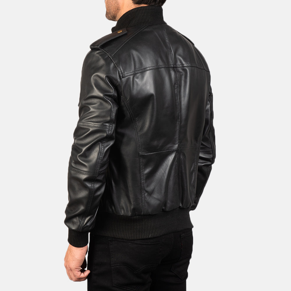 ShadowForm Men Black Bomber Leather Jacket