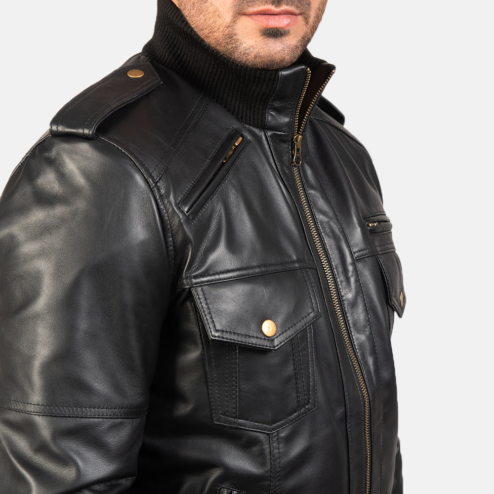 ShadowForm Men Black Bomber Leather Jacket
