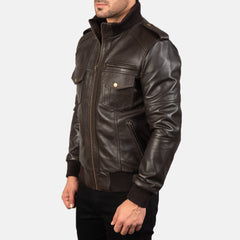 ShadowForm Men Brown Bomber Leather Jacket
