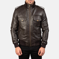 ShadowForm Men Brown Bomber Leather Jacket