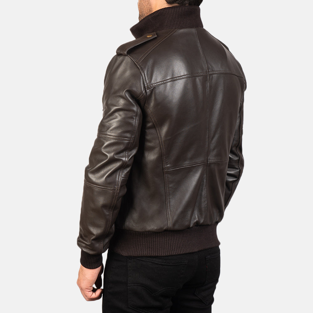 ShadowForm Men Brown Bomber Leather Jacket