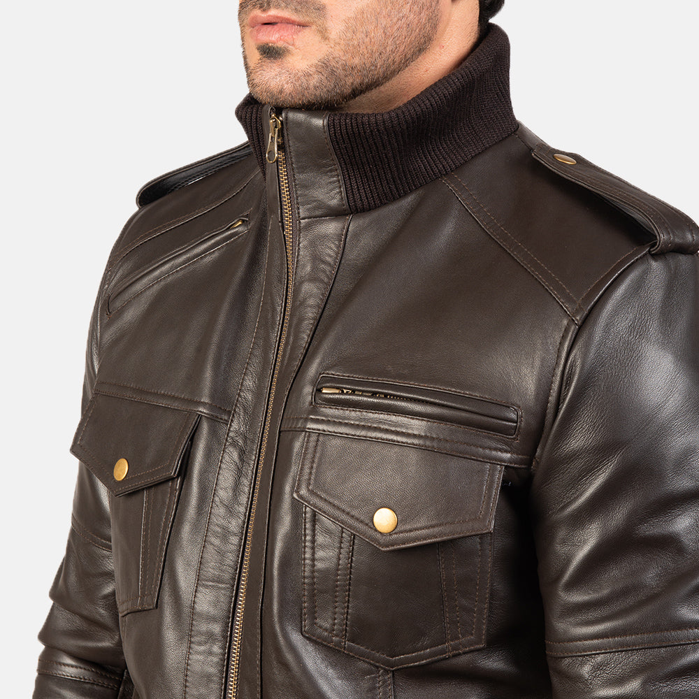 ShadowForm Men Brown Bomber Leather Jacket
