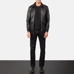 Air Rolf Urban Black Leather Bomber Jacket