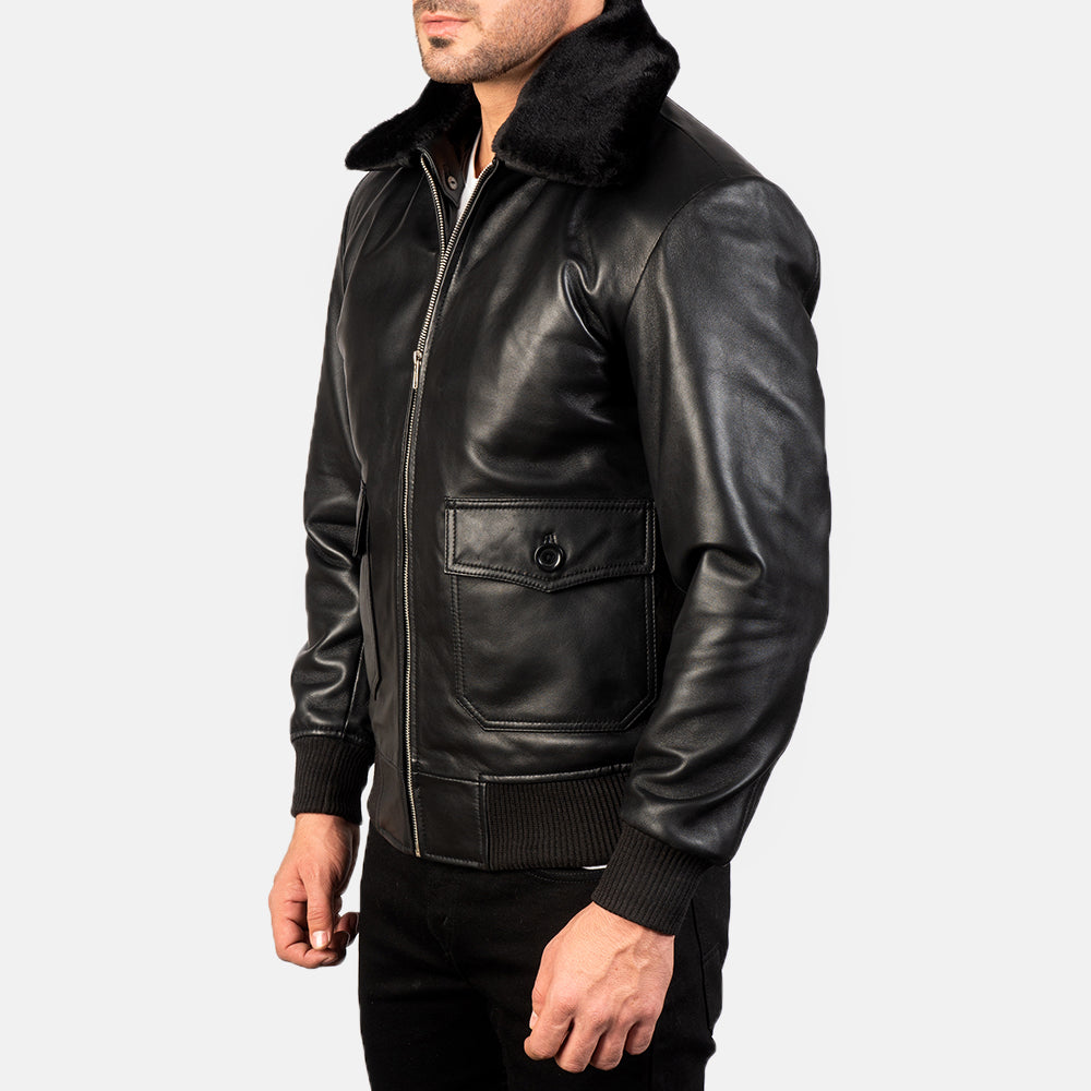 G-1 Aviator Black Leather Bomber Jacket