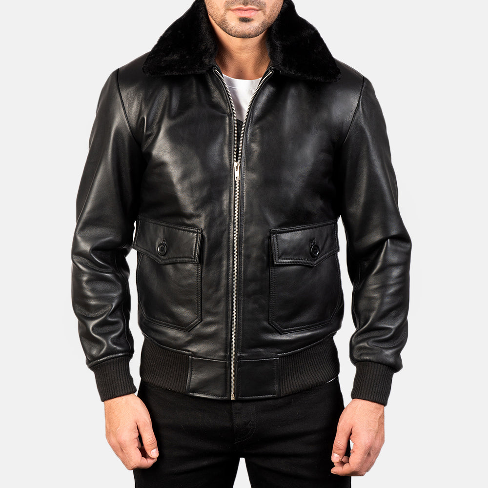 G-1 Aviator Black Leather Bomber Jacket