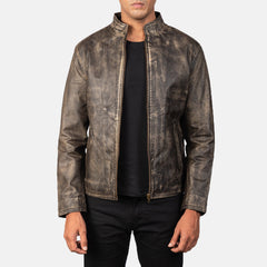 Alex Leather Biker Jacket Distressed Brown
