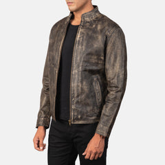 Alex Leather Biker Jacket Distressed Brown