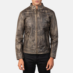 Alex Leather Biker Jacket Distressed Brown
