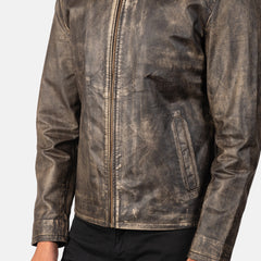 Alex Leather Biker Jacket Distressed Brown