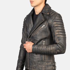 Armand Leather Biker Jacket Distressed Brown