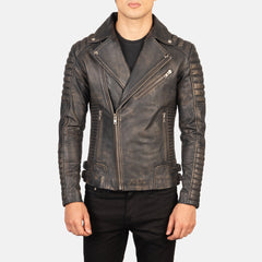 Armand Leather Biker Jacket Distressed Brown