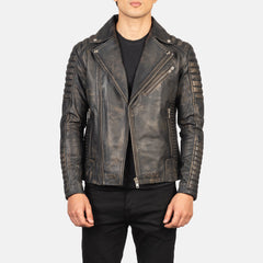 Armand Leather Biker Jacket Distressed Brown