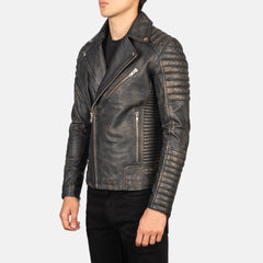 Armand Leather Biker Jacket Distressed Brown