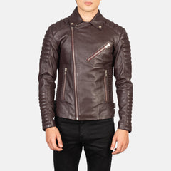 Armand Leather Biker Jacket Maroon