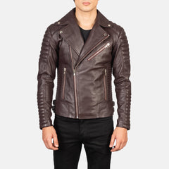 Armand Leather Biker Jacket Maroon