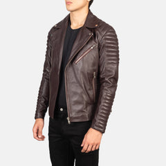 Armand Leather Biker Jacket Maroon