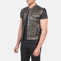 Atlas Moto Leather Vest Distressed Brown