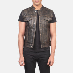 Atlas Moto Leather Vest Distressed Brown