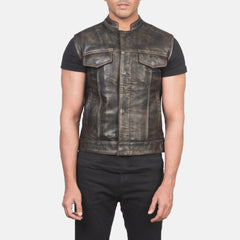 Atlas Moto Leather Vest Distressed Brown