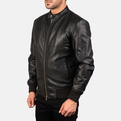 Avan Bomber Jacket Crafted In Black Leather