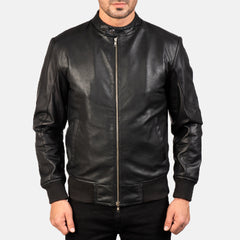 Avan Bomber Jacket Crafted In Black Leather