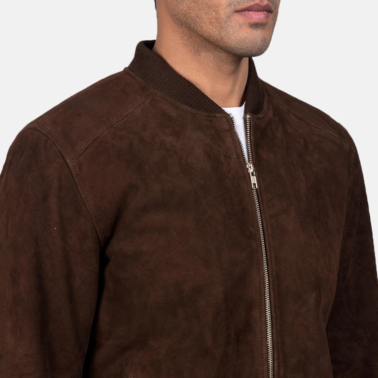 Classic Mocha Brown Suede Bomber Jacket