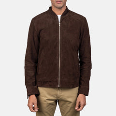 Classic Mocha Brown Suede Bomber Jacket