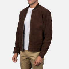 Classic Mocha Brown Suede Bomber Jacket
