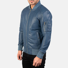 Falcon MA-1 Modern Aviator Blue Leather Jacket