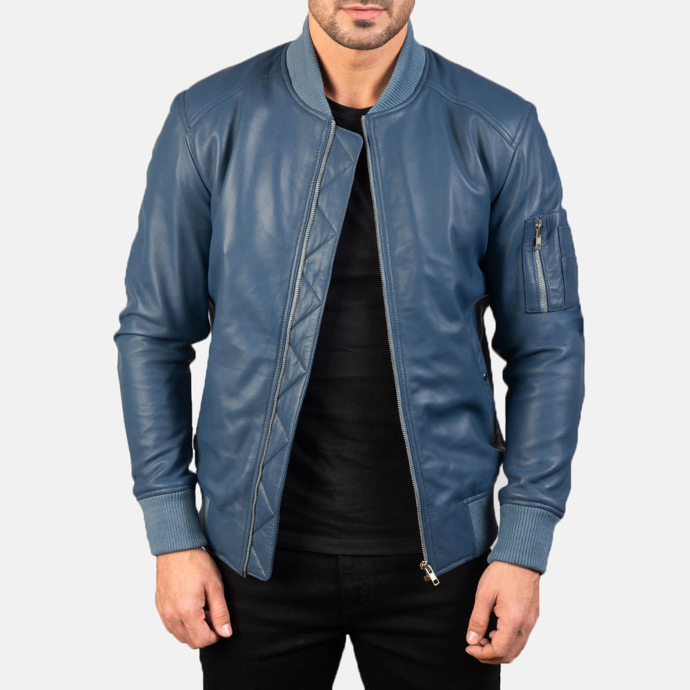 Falcon MA-1 Modern Aviator Blue Leather Jacket