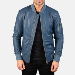 Falcon MA-1 Modern Aviator Blue Leather Jacket
