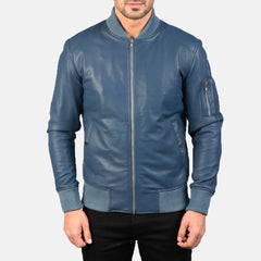 Falcon MA-1 Modern Aviator Blue Leather Jacket
